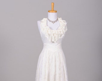 1970s Halter Style Lace Vintage Wedding Gown