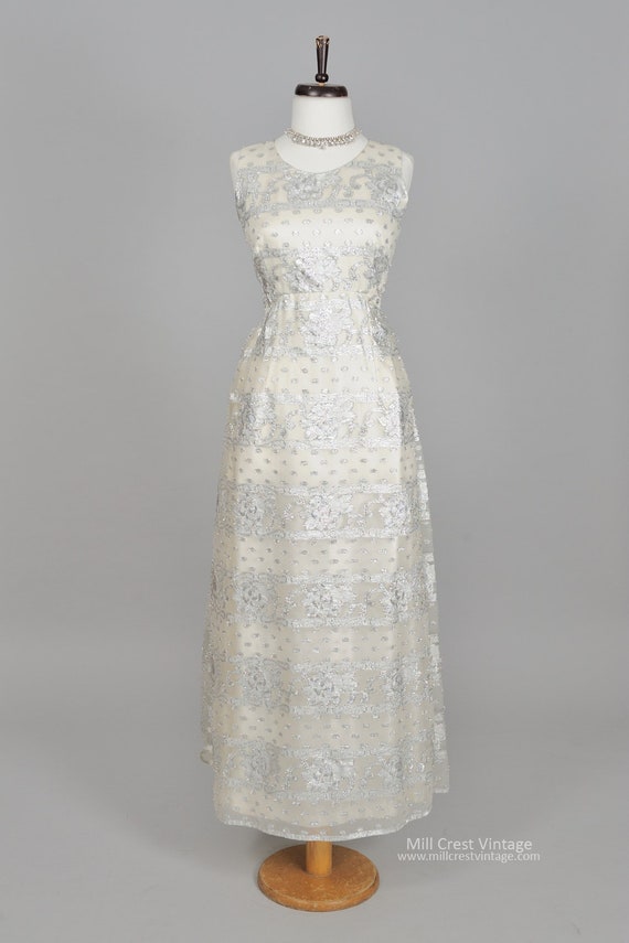 1960 Silver embroidered Vintage Wedding Gown