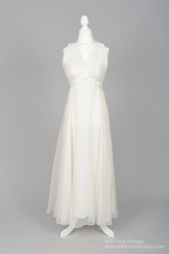 1970 White Chiffon Halter Gown