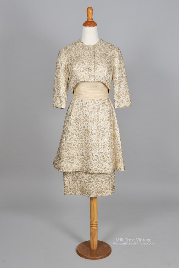 1960 Gold Brocade Vintage Wedding Ensemble