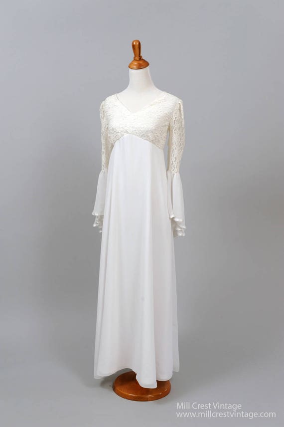 1970s Bell Sleeve Vintage Wedding Gown
