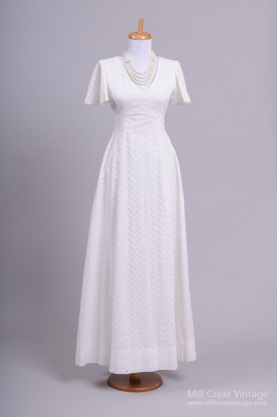 1970 Eyelet Cotton Vintage Wedding Gown