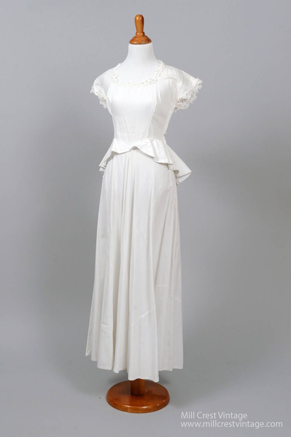 1950 Pique Peplum Bohemian Vintage Wedding Gown