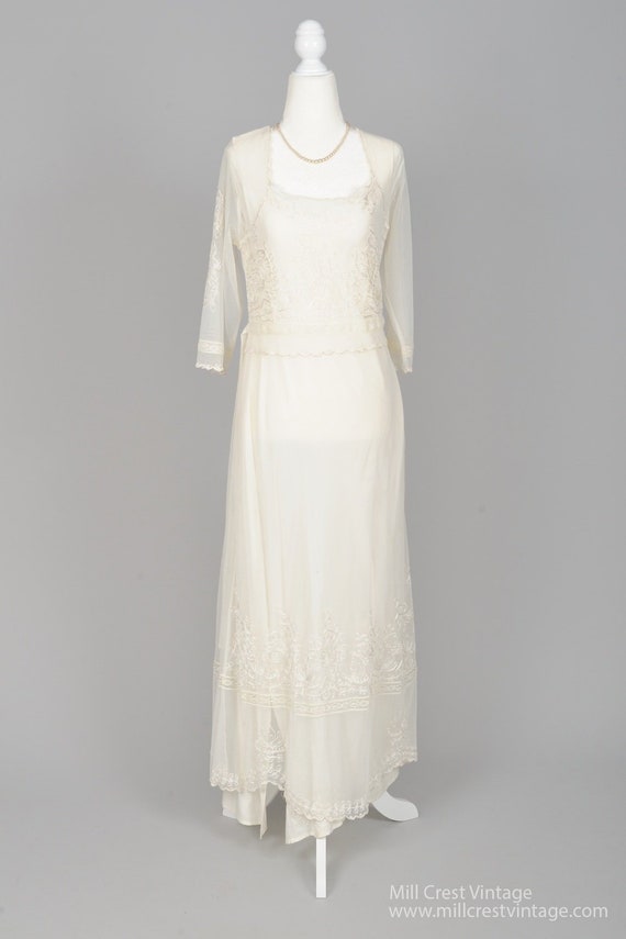 1970 Embroidered Net Vintage Wedding Gown