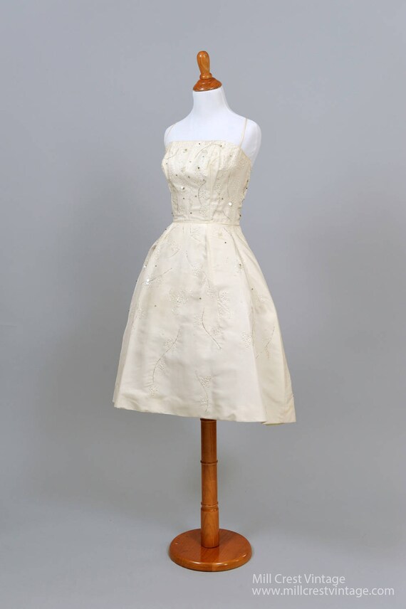 1950 Spaghetti Strap Beaded Vintage Wedding Dress