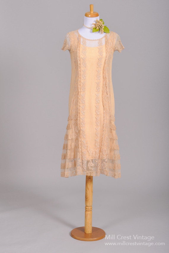 1920 Tea Stained Lace Vintage Wedding Dress
