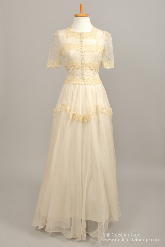 1940's Silk Chiffon Vintage Wedding Gown
