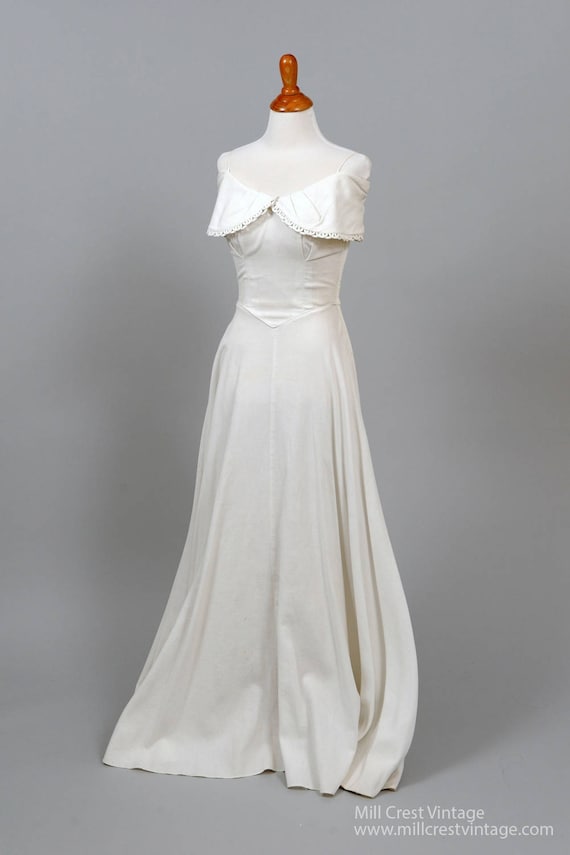 1950 White Pique Vintage Wedding Gown