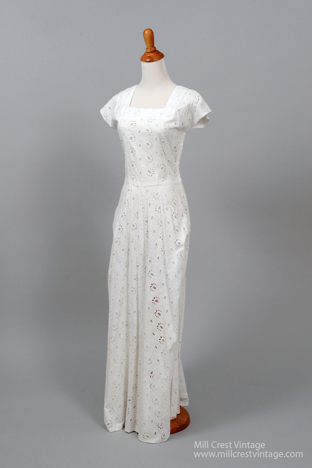 white cotton eyelet wedding dress