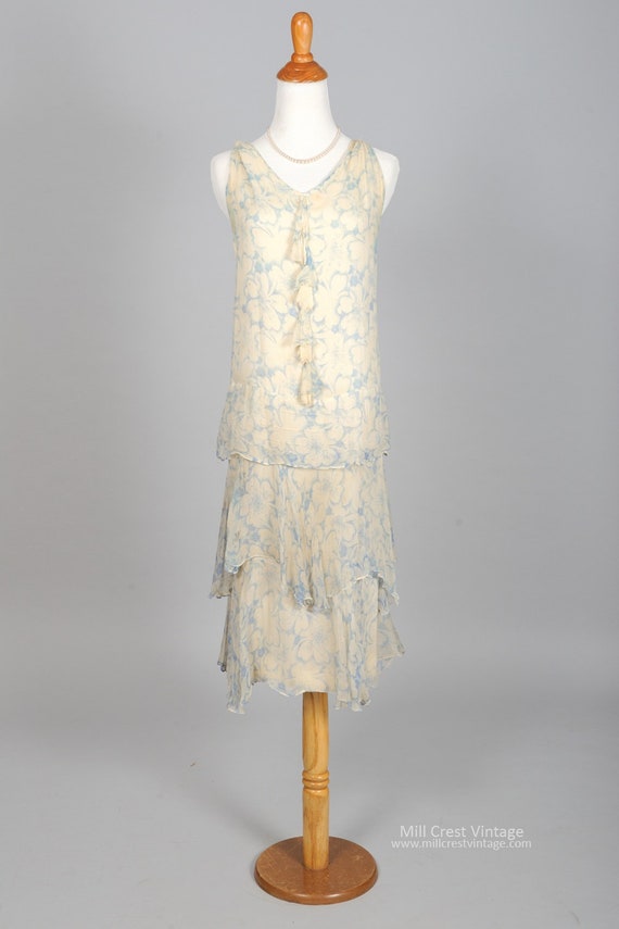 1920s Blue White Chiffon Vintage Wedding Dress