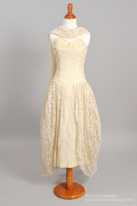1950 Ruched Strapless Vintage Wedding Dress