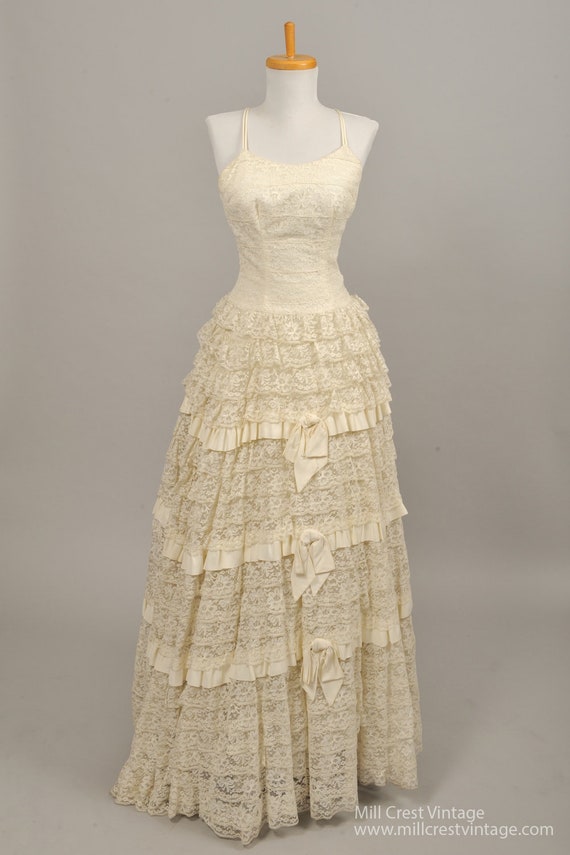 1960's Tiered Lace Vintage Wedding Gown