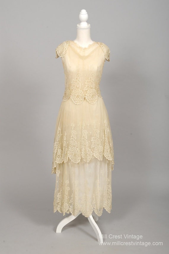 1920 Cream Silk Chiffon Vintage Wedding Gown Etsy