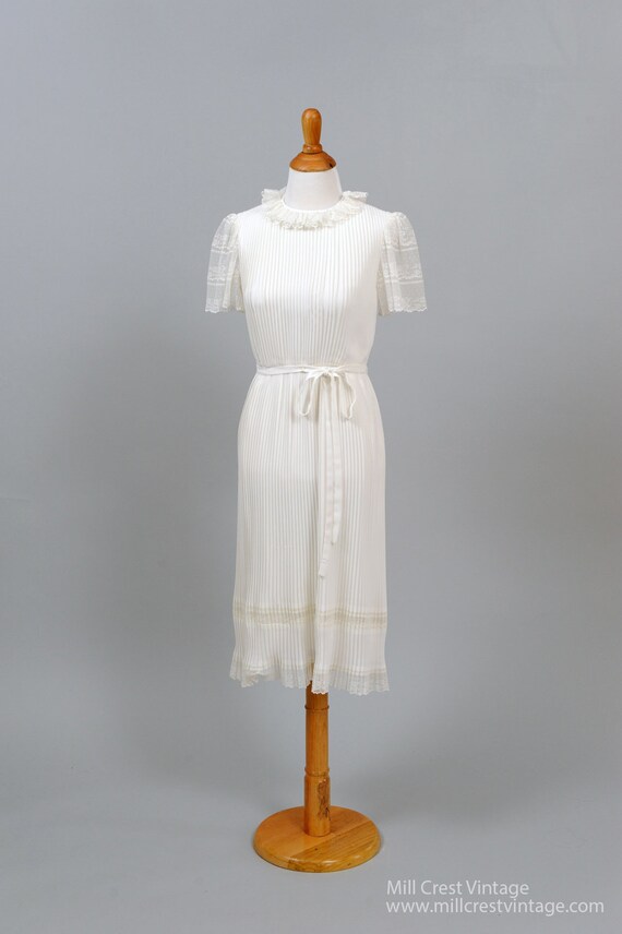 1970's White Pleated Chiffon Vintage Wedding Dress