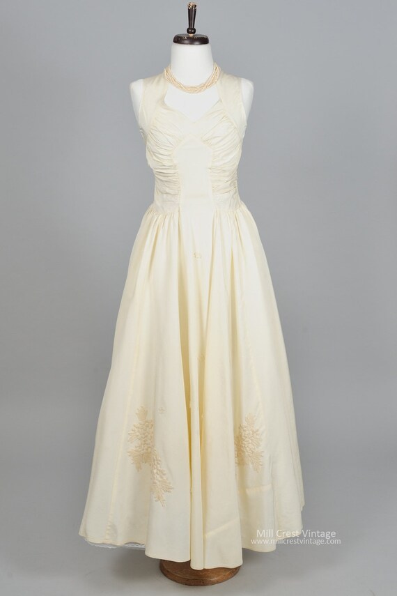 1950 Ivory Ruched Taffeta Vintage Wedding Gown