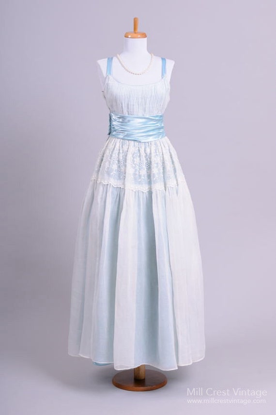 1960 Blue Organdy Vintage Wedding Gown