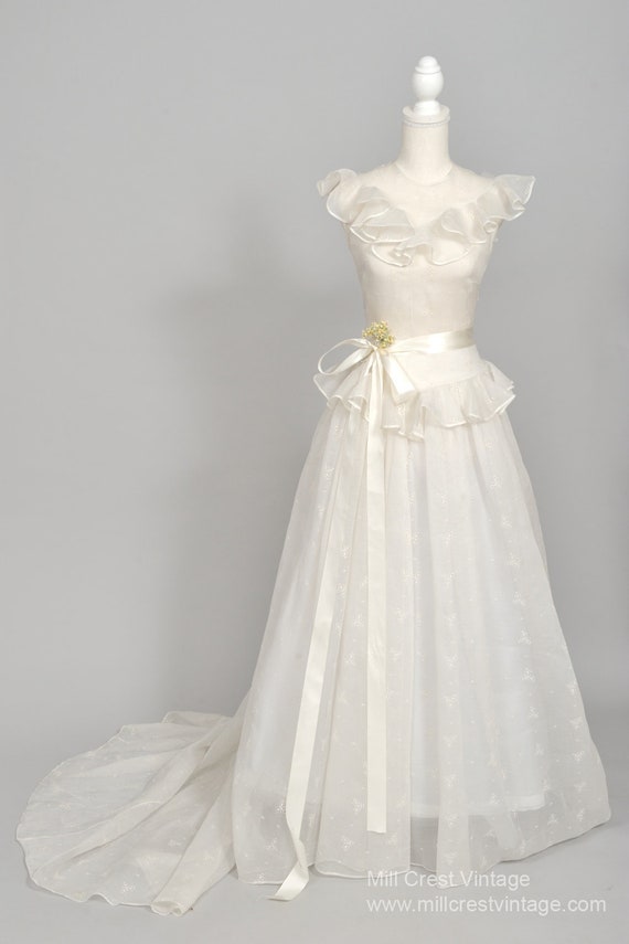 1940 Ruffled Organdy Vintage Wedding Gown