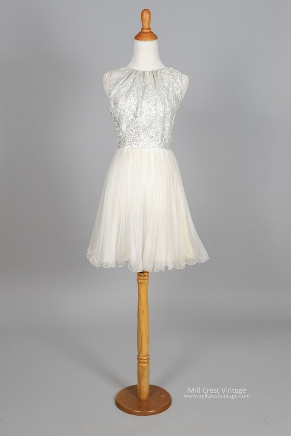 1960 Silver White Brocade Wedding Dress Etsy