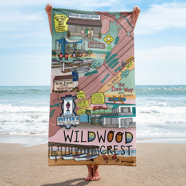 Wildwood Crest New Jersey Map Beach Towel, Map Art