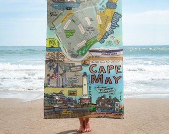 Cape May, New Jersey Mapa Toalla de playa, Mapa arte