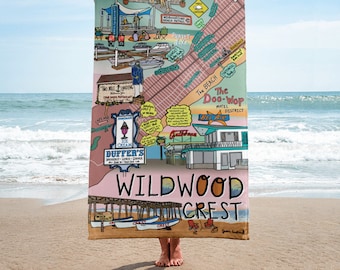 Wildwood Crest New Jersey Map Beach Towel, Map Art