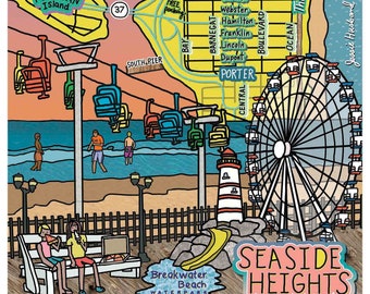 Mapa de Seaside Heights, Nueva Jersey, SIC, Beach Town, NJ Beaches (opciones de personalización y encuadre)