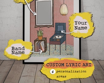 Custom, Personalized Song Lyrics, Lyric Art, Record Player, Hand Written Typography, Wedding, Anniversary, Birthday, (framing option avail)