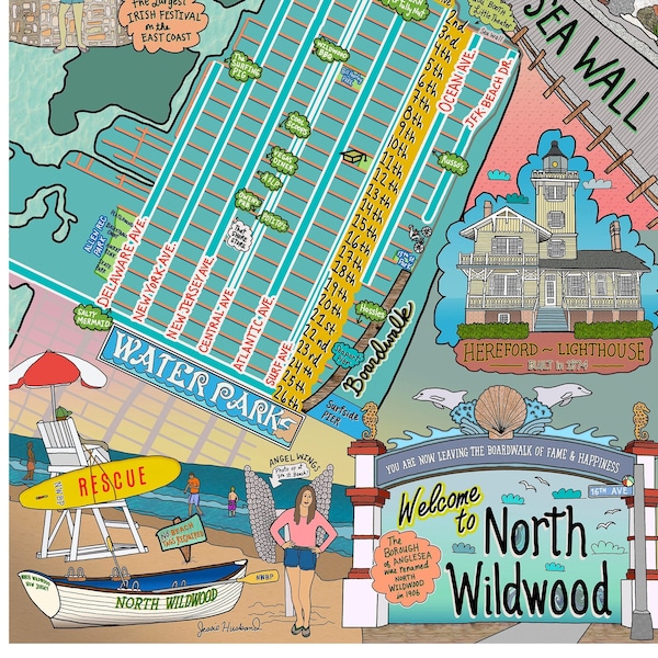 Map of North Wildwood, New Jersey, Beach town, NJ Beaches (customization and framing options)