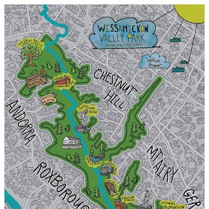 Karte von Wissahichon Valley Park, Philadelphia, Philly Neighborhood Karte, Philly Art, Map Art, Philly, Pennsylvania