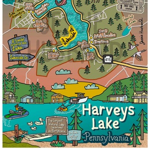 Map of Harveys Lake, PA, Lake Maps, Lake Life, PA Maps, NEPA (customization and framing options)