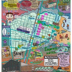 Mapa de Asbury Park, Nueva Jersey, Playas de NJ (opciones de personalización y enmarcado)
