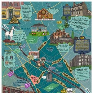 Mapa de Bryn Mawr, Main Line, Pensilvania, mapa del vecindario, arte de Filadelfia, arte de mapas (opciones de personalización y enmarcado)