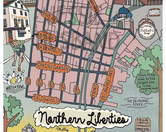 Karte der nördlichen Freiheiten, Philadelphia, Philly Neighborhood Karte, Philly Art, Map Art, Philly, Pennsylvania