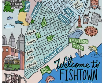 Map of Fishtown, Philadelphia, Philly Neighborhood Map, Philly Art, Map Art, Philly, Pennsylvania (customization and framing options)