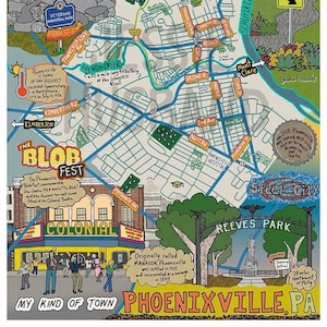 Kaart van Phoenixville, Pennsylvania (beschikbare aanpassing en ontwerpopties) Buurtkaart, Kaartkunst, Philly, Pennsylvania