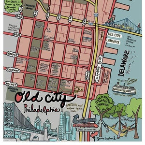 Mapa da Cidade Velha, Filadélfia, Mapa do Bairro de Filadélfia, Arte de Filadélfia, Arte de Mapa, Filadélfia, Pensilvânia