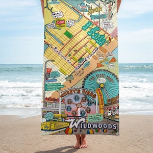 Wildwood, New Jersey Map Beach Towel, Map Art image 1