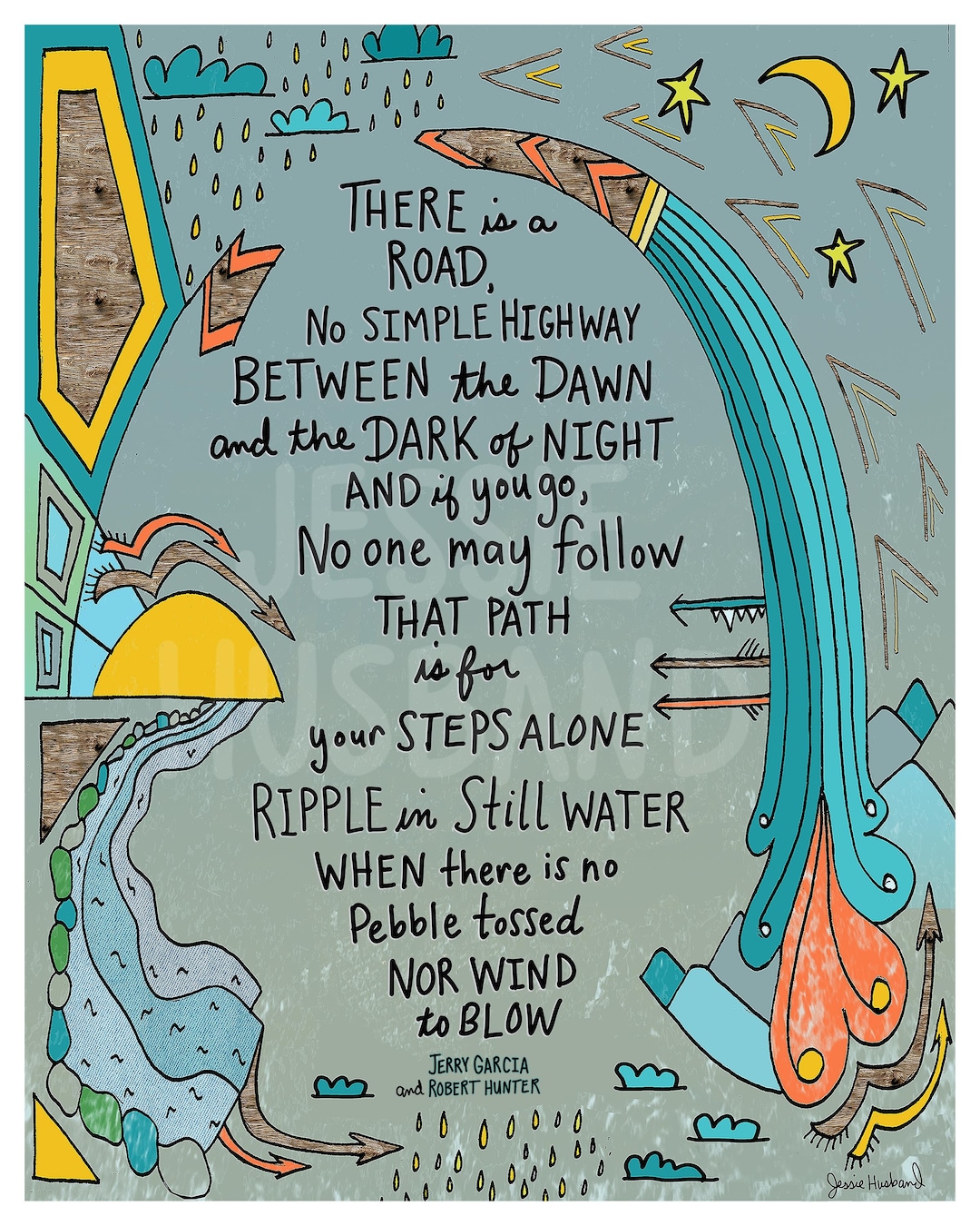 リップル、ジェリー・ガルシア、ロバート・ハンター、グレイトフル・デッドの歌詞プリント（額装オプションあり） - Etsy 日本