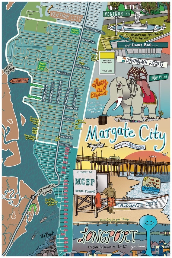 Map Of Margate Nj Map Of Margate City Longport New Jersey Beach Town Nj - Etsy