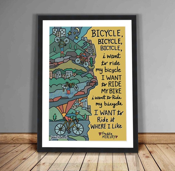 Bicycle Race, Queen Lyrics, Freddie Mercury Lyric Art (framing