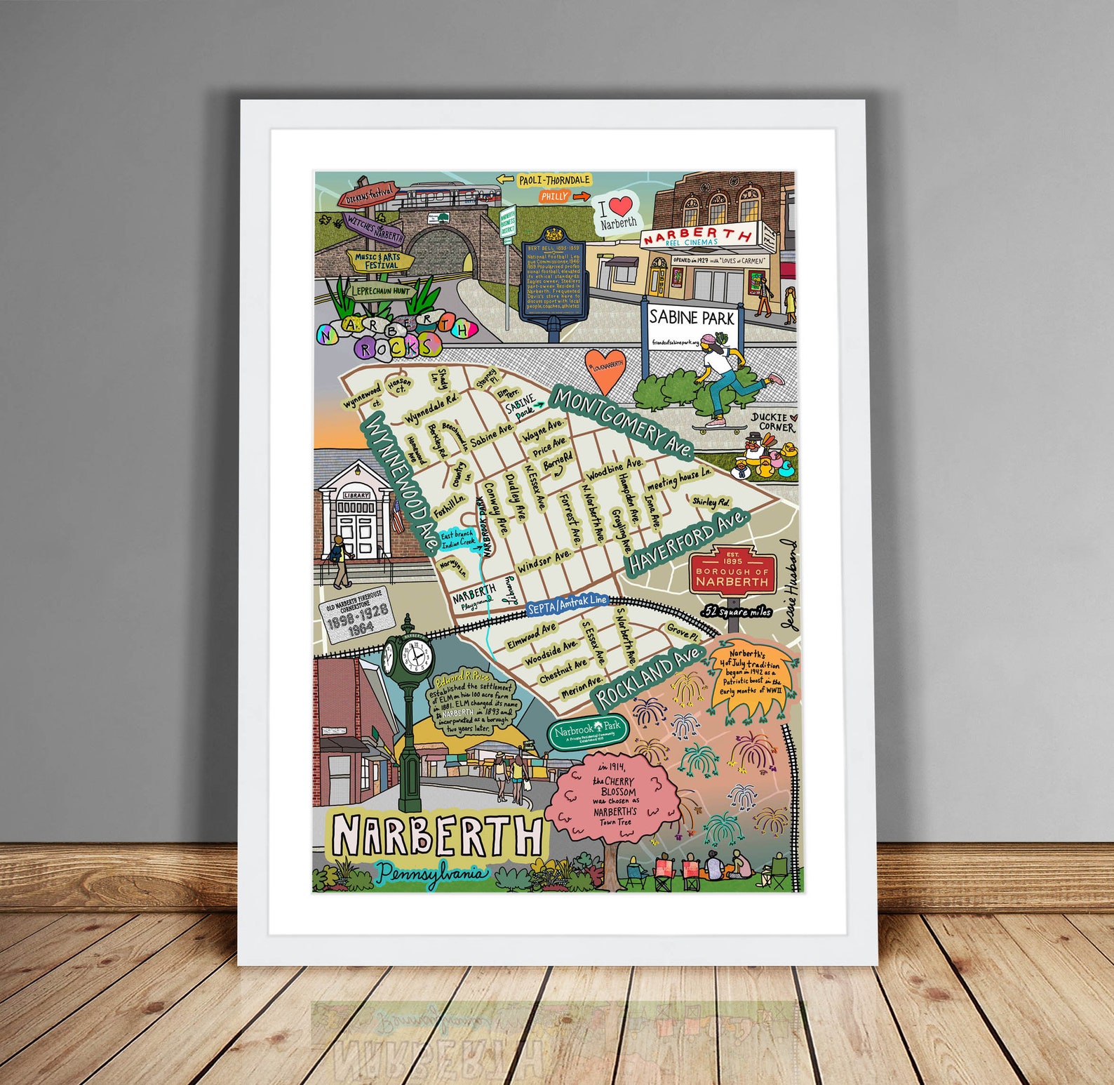 Map of Narberth PA Mainline Montco Pennsylvania Maps Etsy