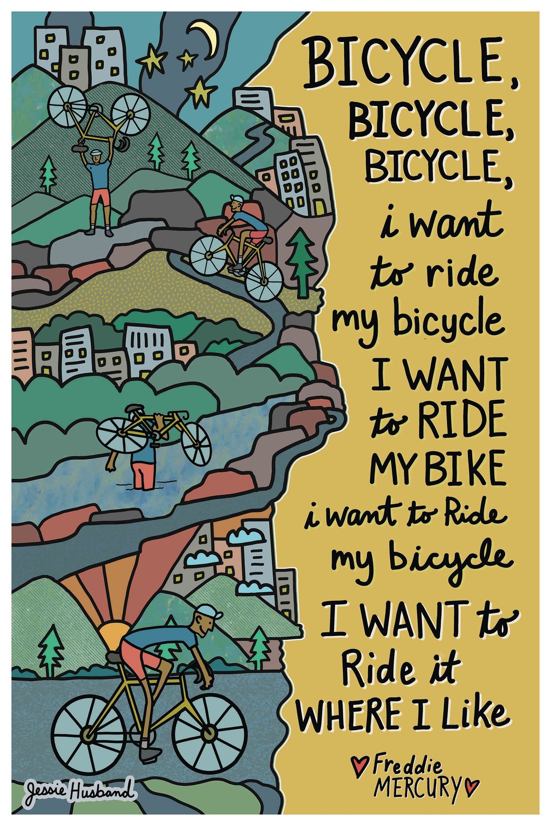 Bicycle Race, Queen Lyrics, Freddie Mercury Lyric Art framing Options