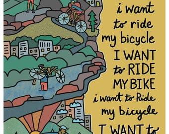 Bicycle Race, Queen Lyrics, Freddie Mercury Lyric Art (framing - Main Image