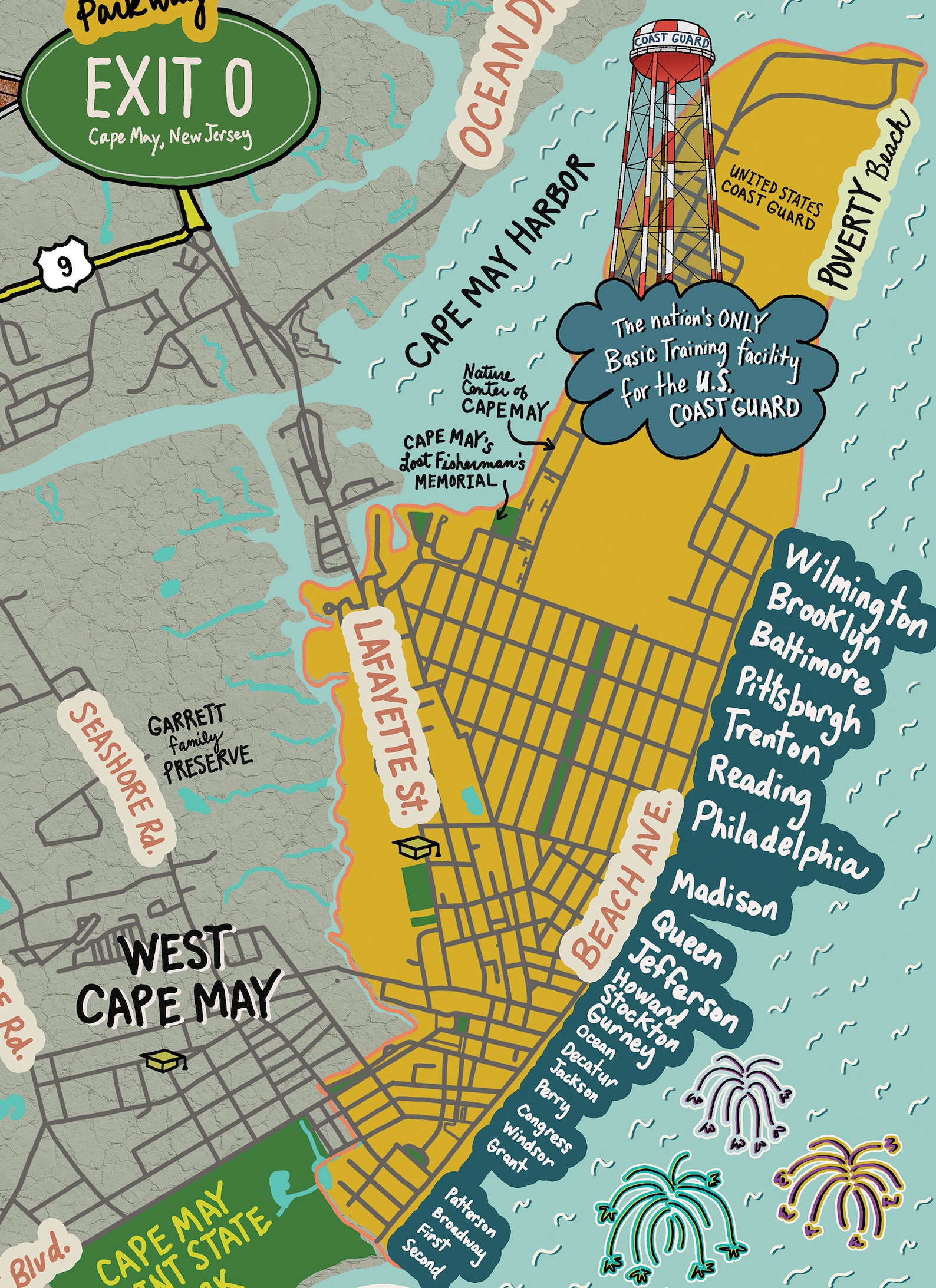 Map of Cape May New Jersey Cape May Beach Town NJ Beaches Etsy