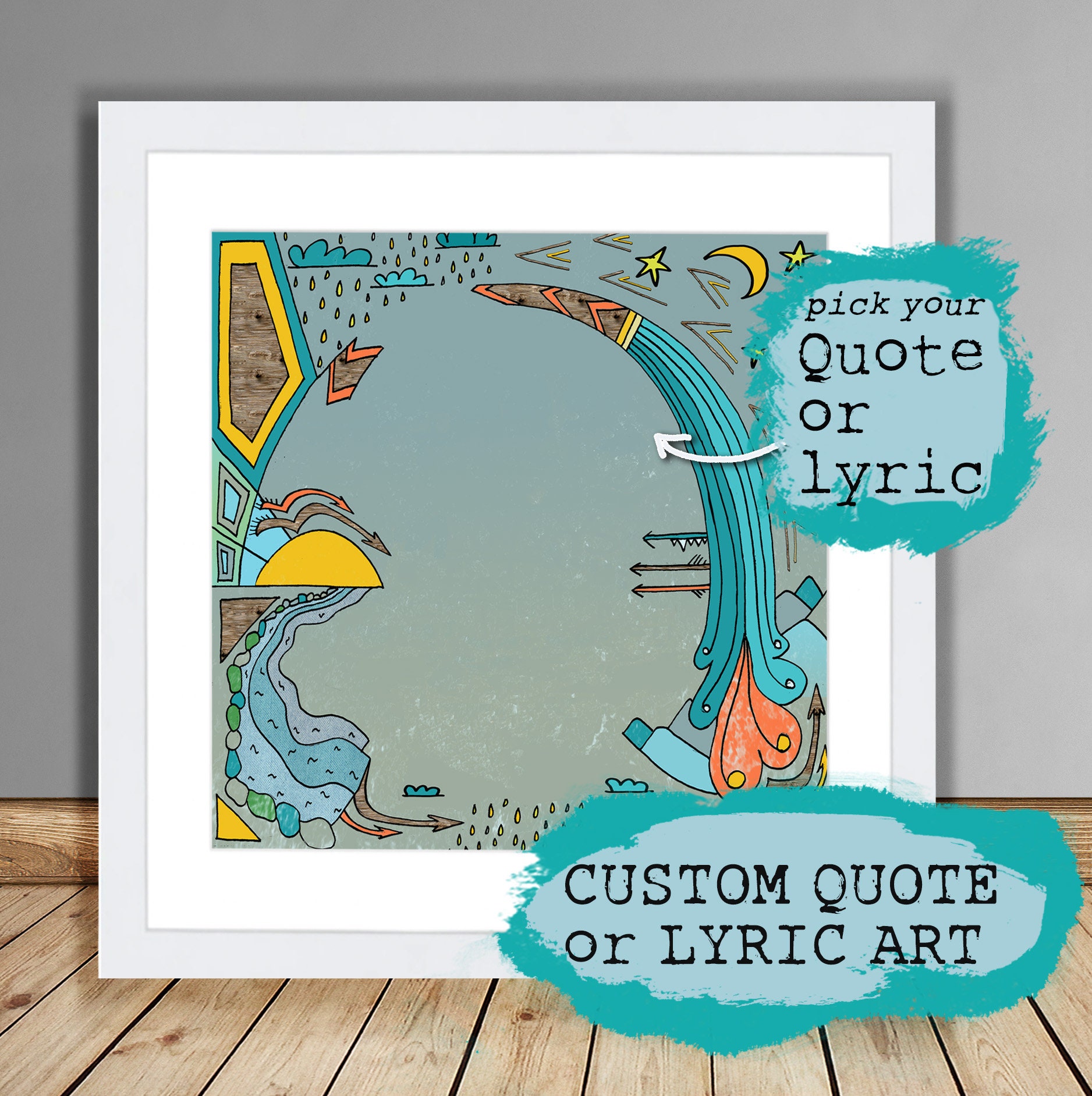 Custom Quote or Lyric Art, sun, moon, stars, water