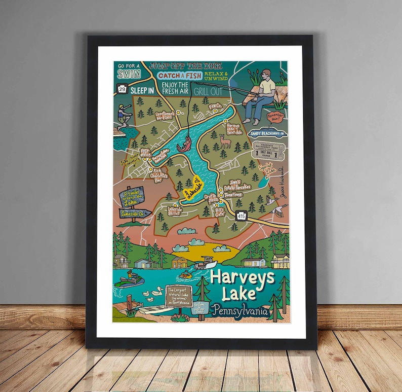 Map of Harveys Lake PA Lake Maps Lake Life PA Maps NEPA Etsy Australia