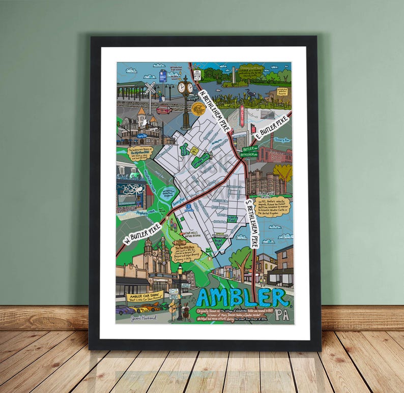 Map of Ambler, Pennsylvania, Montco Map, Map Art, Philly, Pennsylvania ...