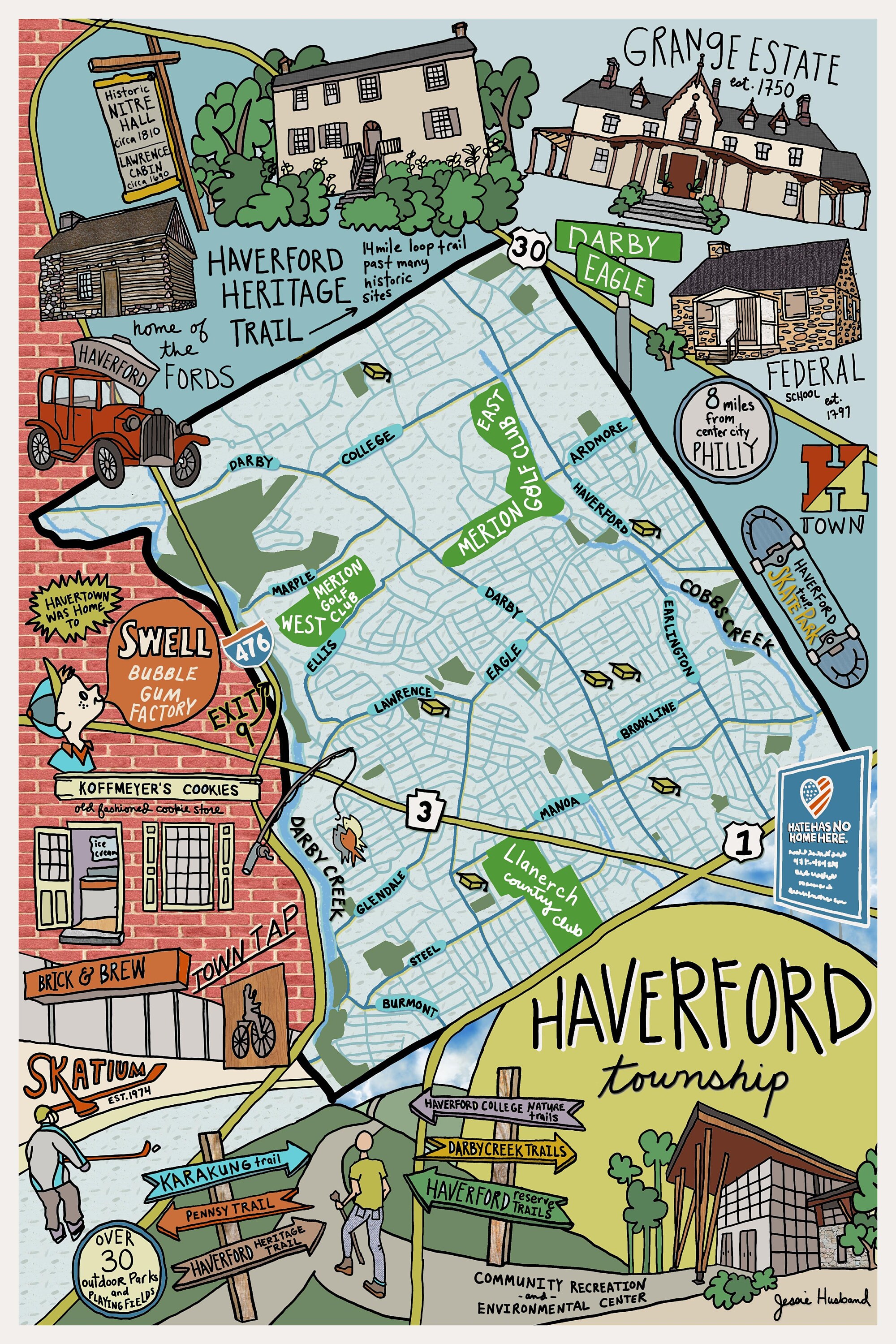 Haverford Township Ward Map Map Of Haverford Township Pennsylvania Philly Art Map Art Etsy