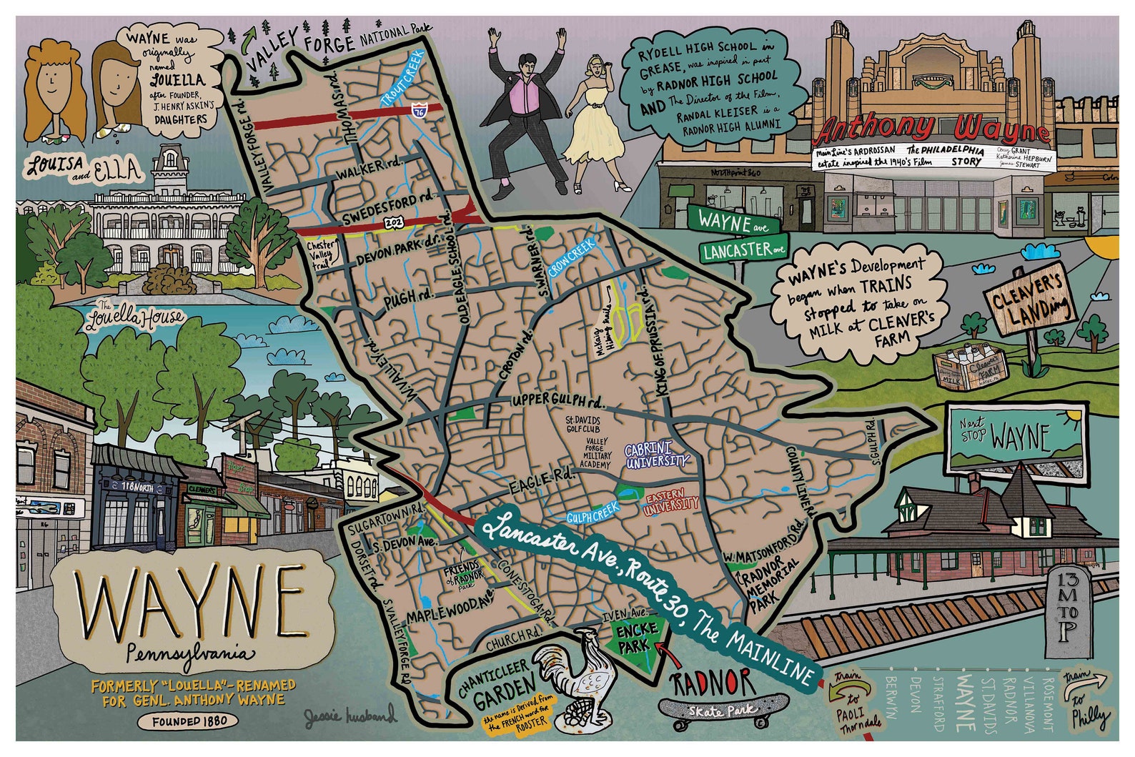 Map of Wayne Pennsylvania Mainline Neighborhood Map Map Etsy