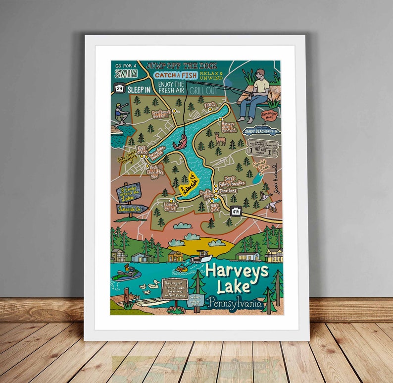 Map of Harveys Lake PA Lake Maps Lake Life PA Maps NEPA Etsy Australia